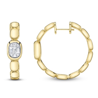 Shy ICON Lumeria Baguette & Round-Cut Multi-Diamond Pillow Hoop Earrings 1/3 ct tw 14K Yellow Gold B22001054V3D1.20