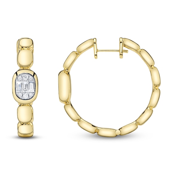 Shy ICON Lumeria Baguette & Round-Cut Multi-Diamond Pillow Hoop Earrings 1/3 ct tw 14K Yellow Gold B22001054V3D1.20