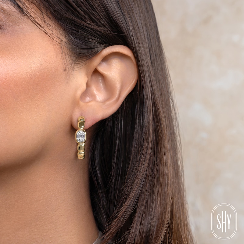 Main Image 3 of Shy Creation Baguette & Round-Cut Multi-Diamond Pillow Hoop Earrings 1/3 ct tw 14K Yellow Gold