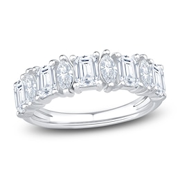 Marquise & Emerald-Cut Lab-Grown Diamond Anniversary Ring 2 ct tw 14K White Gold