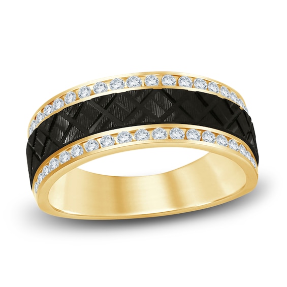 Chosen Men's Certified Diamond Black Pattern Wedding Band 1/2 ct tw 14K Yellow Gold
