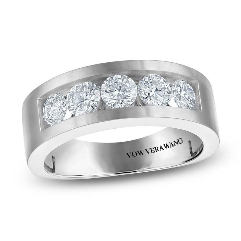 Main Image 1 of Vera Wang VOW Men's Lab-Grown Diamond Five-Stone Channel Wedding Band 1-1/2 ct tw Platinum