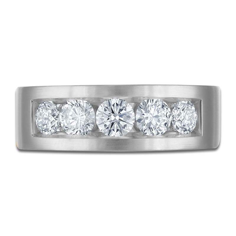Main Image 3 of Vera Wang VOW Men's Lab-Grown Diamond Five-Stone Channel Wedding Band 1-1/2 ct tw Platinum