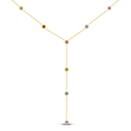 Jared Signature Mini Bezel Collection Natural Peridot, Swiss Blue Topaz, Citrine, Pink Sapphire & Amethyst Station Y-Drop Necklace 14K Yellow Gold 18"
