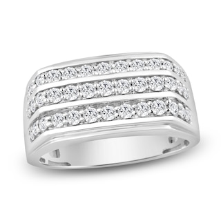 Men's Diamond Three-Row Angled Ring 1 ct tw 10K White Gold