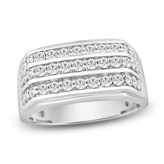 Men's Diamond Three-Row Angled Ring 1 ct tw 10K White Gold