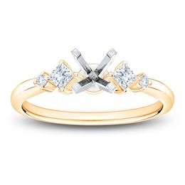 Certified Princess & Round-Cut Diamond Engagement Ring Setting 1/4 ct tw 14K Yellow Gold