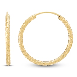 Hollow Textured Twist Endless Hoop Earrings 14K Yellow Gold 18mm