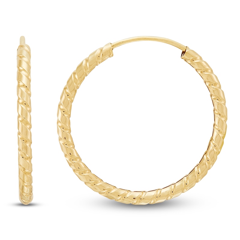 Main Image 1 of Hollow Textured Twist Endless Hoop Earrings 14K Yellow Gold 18mm