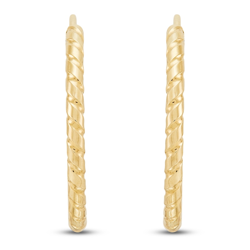 Main Image 3 of Hollow Textured Twist Endless Hoop Earrings 14K Yellow Gold 18mm