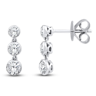 Jared Signature Lab-Grown Diamond Bezel-Set Three-Stone Dangle Earrings 1 ct tw 14K White Gold