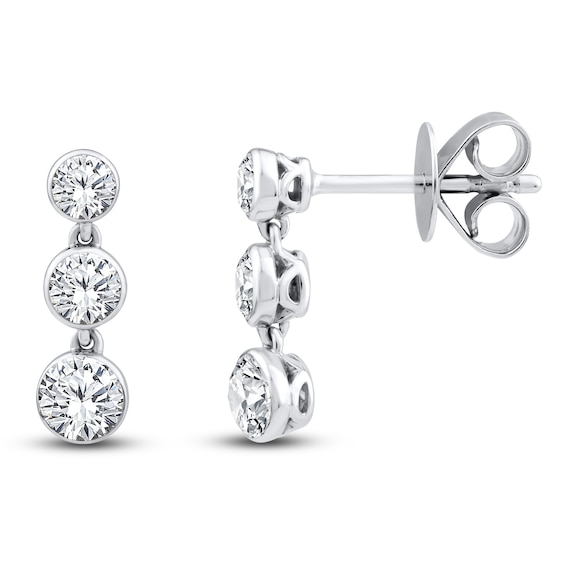Jared Signature Lab-Grown Diamond Bezel-Set Three-Stone Dangle Earrings 1 ct tw 14K White Gold