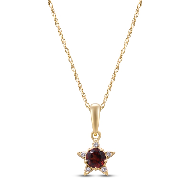 Main Image 1 of Natural Garnet & Diamond Accent Star Necklace 14K Yellow Gold 18"