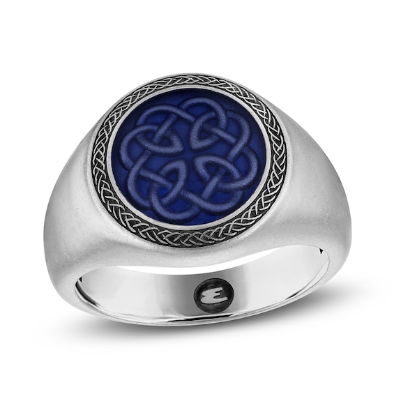 1933 by Esquire Men's Blue Enamel Celtic Knot Signet Ring Sterling Silver