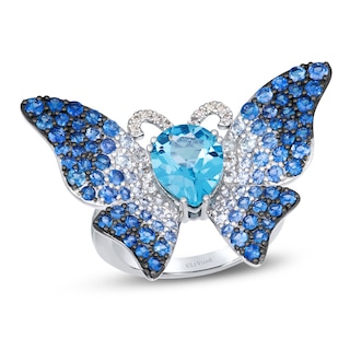 Le Vian Pear-Shaped Natural Sky Blue Topaz, Blue & White Sapphire Butterfly Ring 1/20 ct tw Diamonds 14K Vanilla Gold