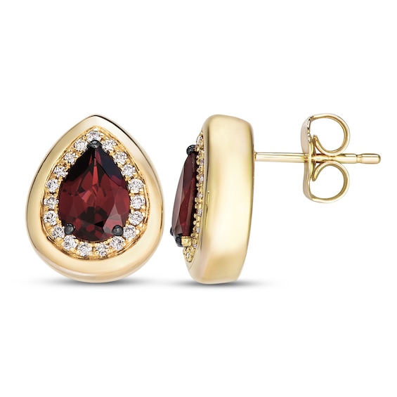 Le Vian Pear-Shaped Natural Garnet Halo Stud Earrings 1/6 ct tw Diamonds 14K Honey Gold