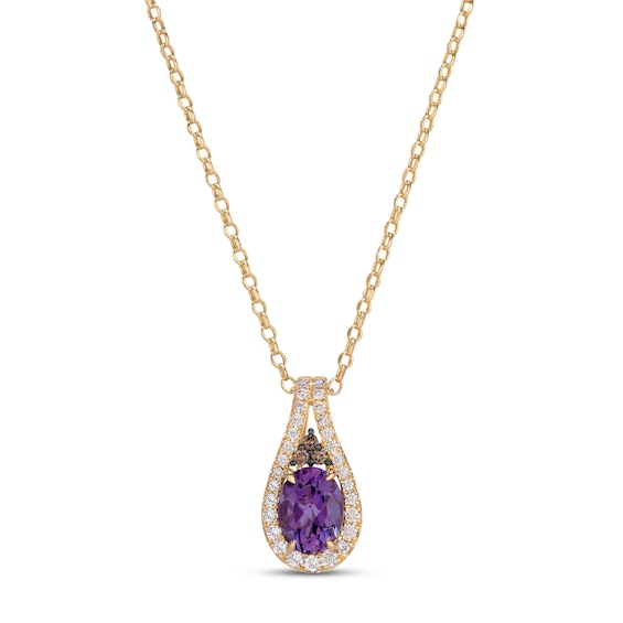 Le Vian Oval-Cut Natural Amethyst Necklace 1/5 ct tw Diamonds 14K Honey Gold 19"