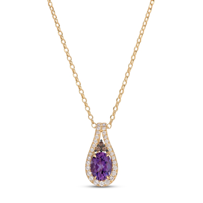 Main Image 1 of Le Vian Oval-Cut Natural Amethyst Necklace 1/5 ct tw Diamonds 14K Honey Gold 19"