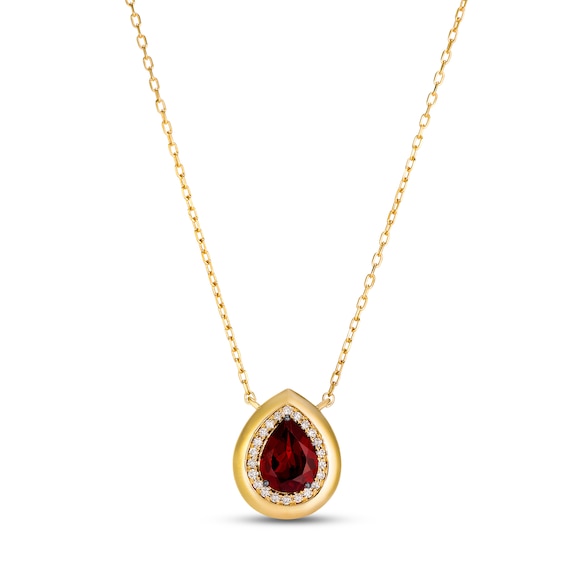 Le Vian Pear-Shaped Natural Garnet Necklace 1/10 ct tw Diamonds 14K Honey Gold 19"