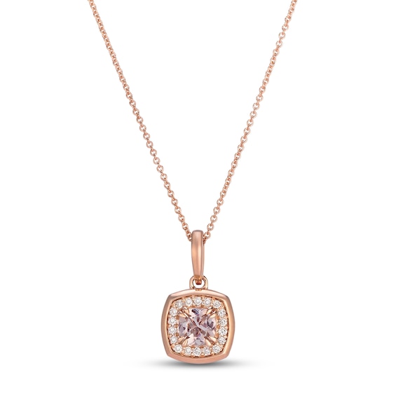 Le Vian Cushion-Cut Natural Morganite Necklace 1/10 ct tw Diamonds 14K Strawberry Gold 19"