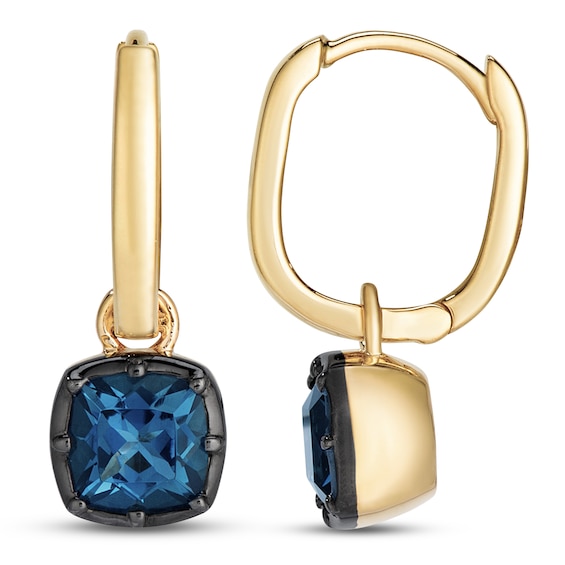 Le Vian Georgian Collection Natural London Blue Topaz Hoop Drop Earrings 14K Honey Gold