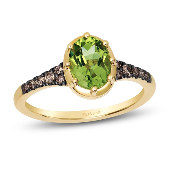 Le Vian Georgian Collection Oval-Cut Peridot Ring 1/6 ct tw Diamonds 14K Honey Gold