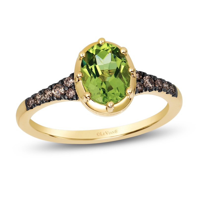 Main Image 1 of Le Vian Georgian Collection Oval-Cut Peridot Ring 1/6 ct tw Diamonds 14K Honey Gold