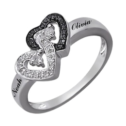 1/8 ct tw Black and White Diamond Promise Ring (2 Lines)