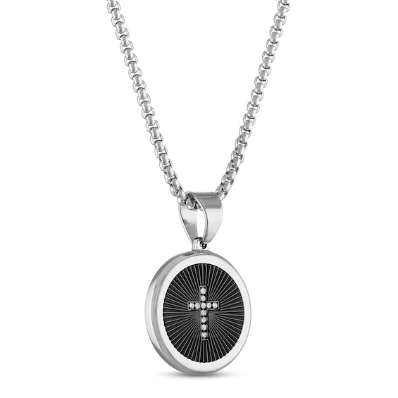 Diamond Cross Disk Necklace 110 ct tw Round IonPlated Stainless Steel 22