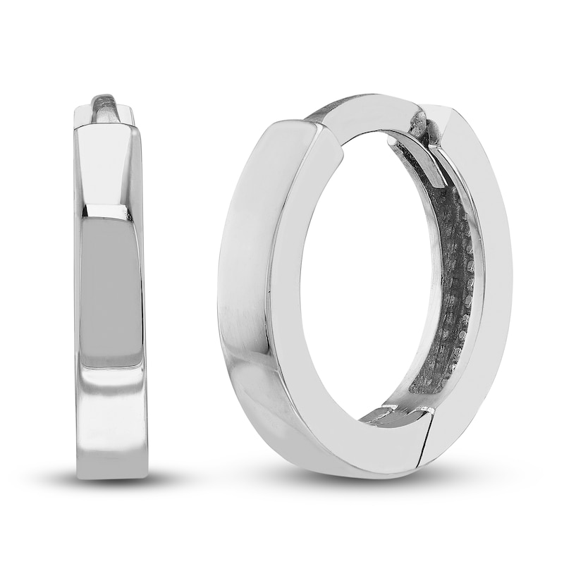 Polished Square Huggie Earrings 14K White Gold 10mm
