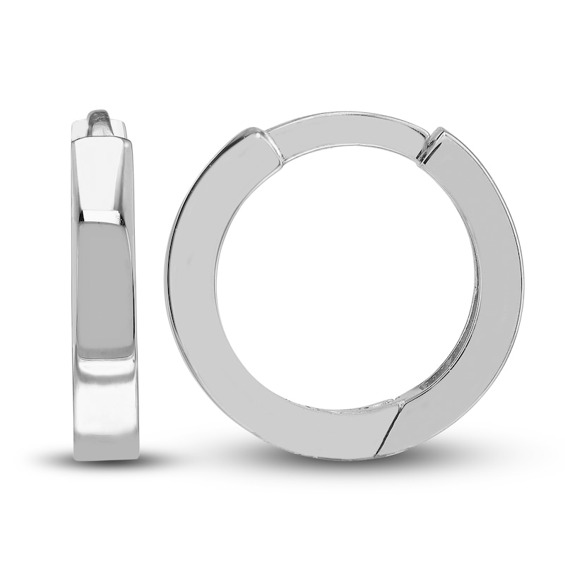 Polished Square Huggie Earrings 14K White Gold 10mm