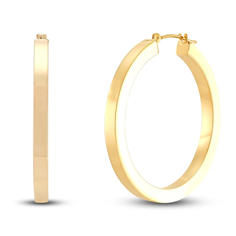 Polished Square Tube Hoop Earrings 14K Yellow Gold