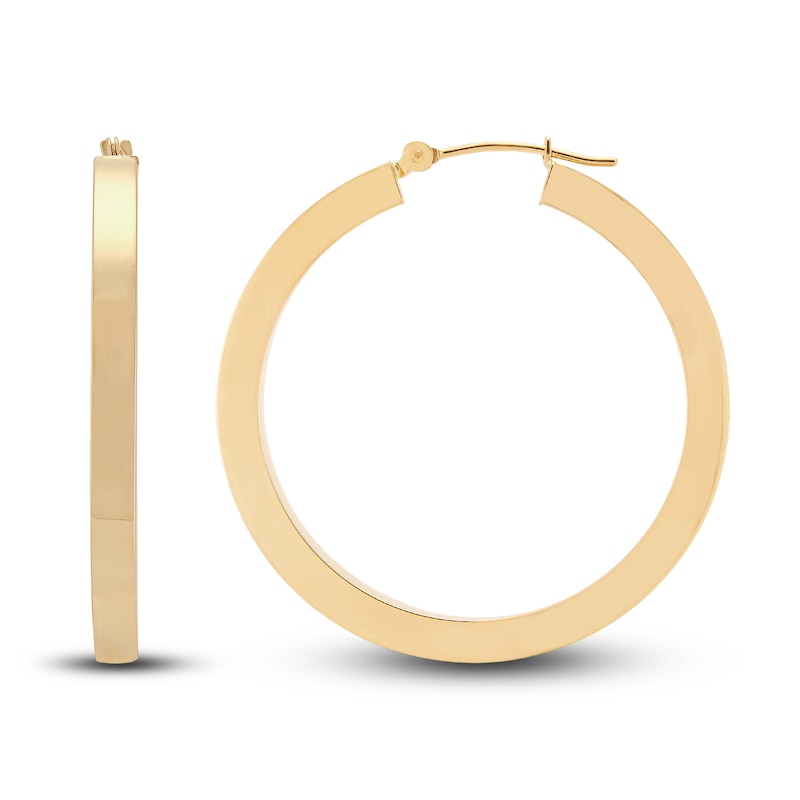 Polished Square Tube Hoop Earrings 14K Yellow Gold