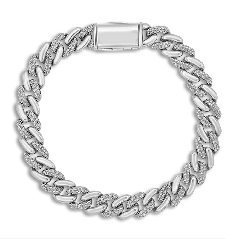 Semi-Solid Diamond Cuban Link Bracelet 1/2 ct tw Round Sterling Silver 8.5
