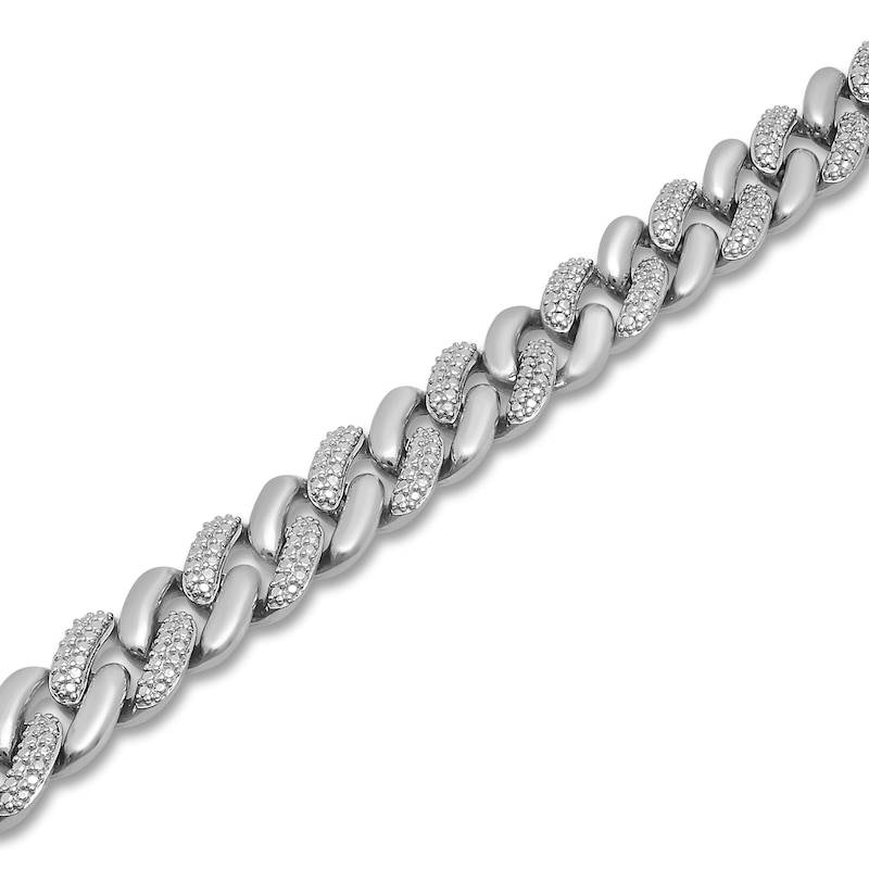 Main Image 2 of Semi-Solid Diamond Cuban Link Bracelet 1/2 ct tw Round Sterling Silver 8.5"