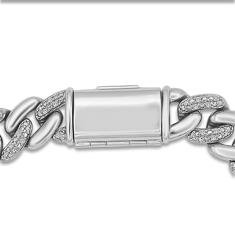 Main Image 3 of Semi-Solid Diamond Cuban Link Bracelet 1/2 ct tw Round Sterling Silver 8.5"