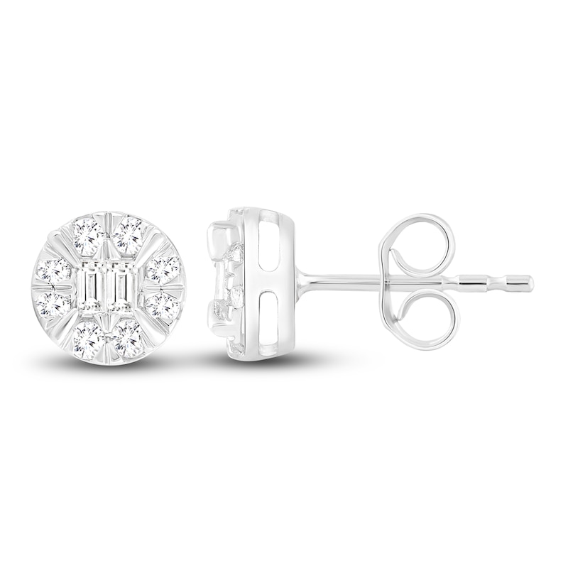 Main Image 2 of Diamond Stud Earrings 1/3 ct tw Baguette/Round 10K White Gold