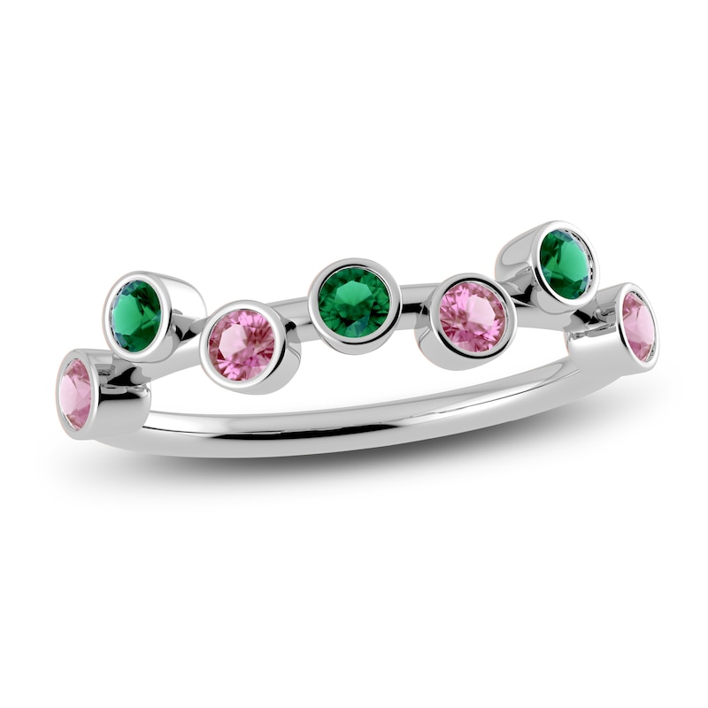 Main Image 1 of Juliette Maison Natural Pink Tourmaline & Natural Emerald Ring 10K White Gold