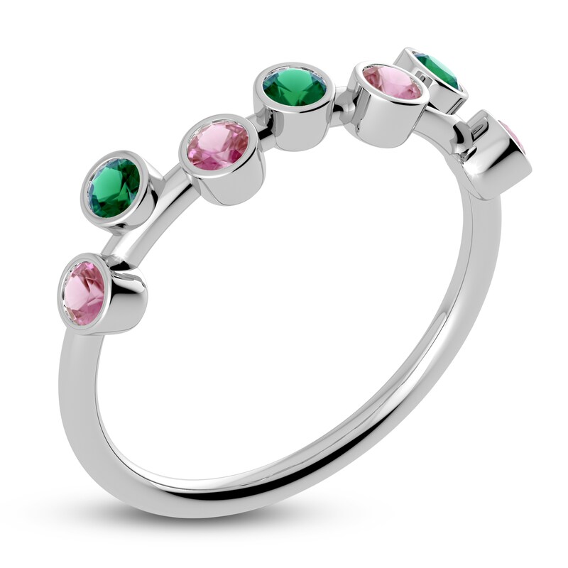 Main Image 2 of Juliette Maison Natural Pink Tourmaline & Natural Emerald Ring 10K White Gold