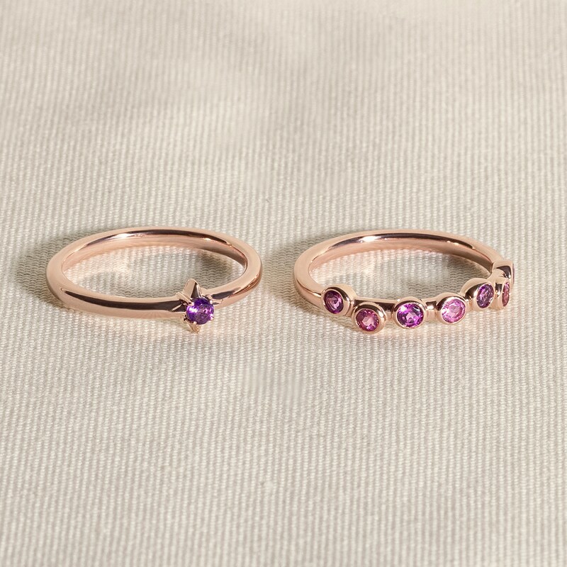 Main Image 4 of Juliette Maison Natural Pink Tourmaline & Natural Blue Zircon Ring 10K Rose Gold