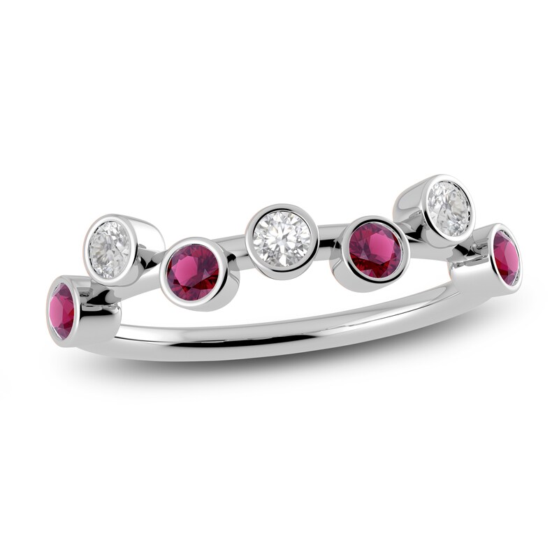 Main Image 1 of Juliette Maison Natural White Sapphire & Natural Rhodolite Garnet Ring 10K White Gold
