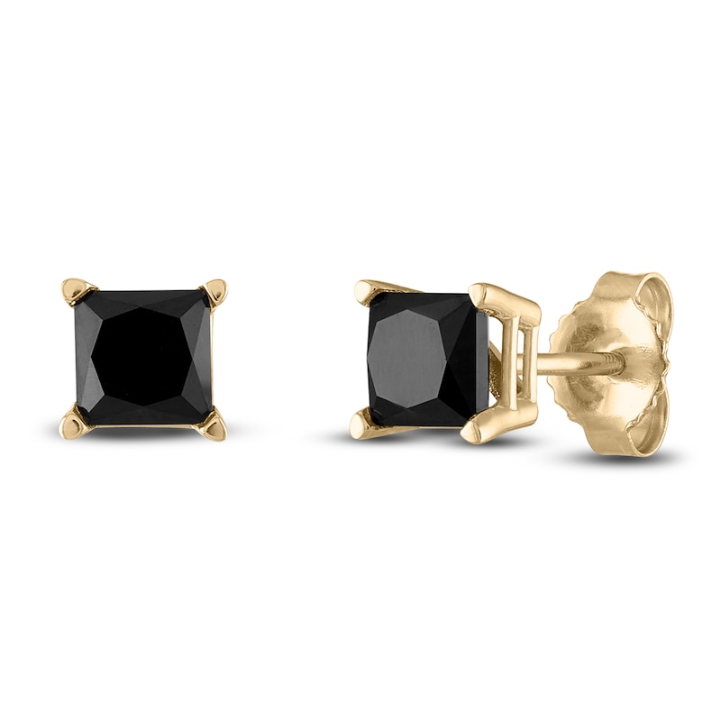 Black Diamond Solitaire Stud Earrings 1/2 ct tw Princess-cut 10K Yellow Gold