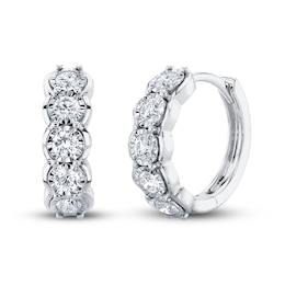 Shy Creation Diamond Huggie Earrings 1/2 ct tw Round 14K White Gold SC55022787