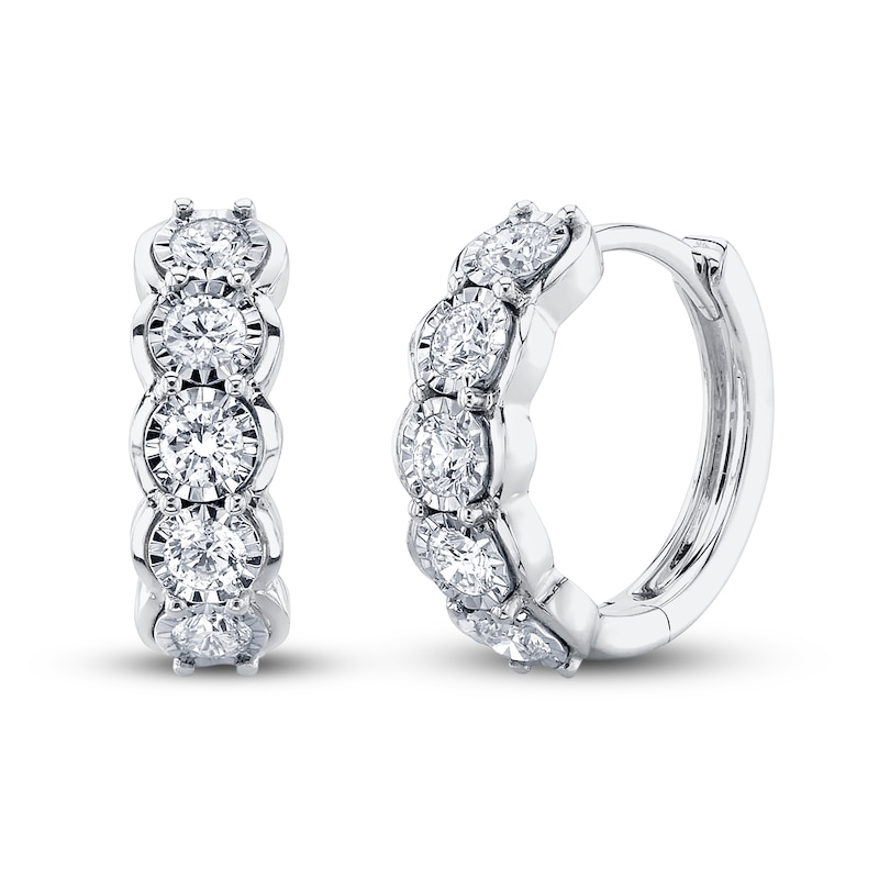 Main Image 1 of Shy Creation Diamond Huggie Earrings 1/2 ct tw Round 14K White Gold SC55022787