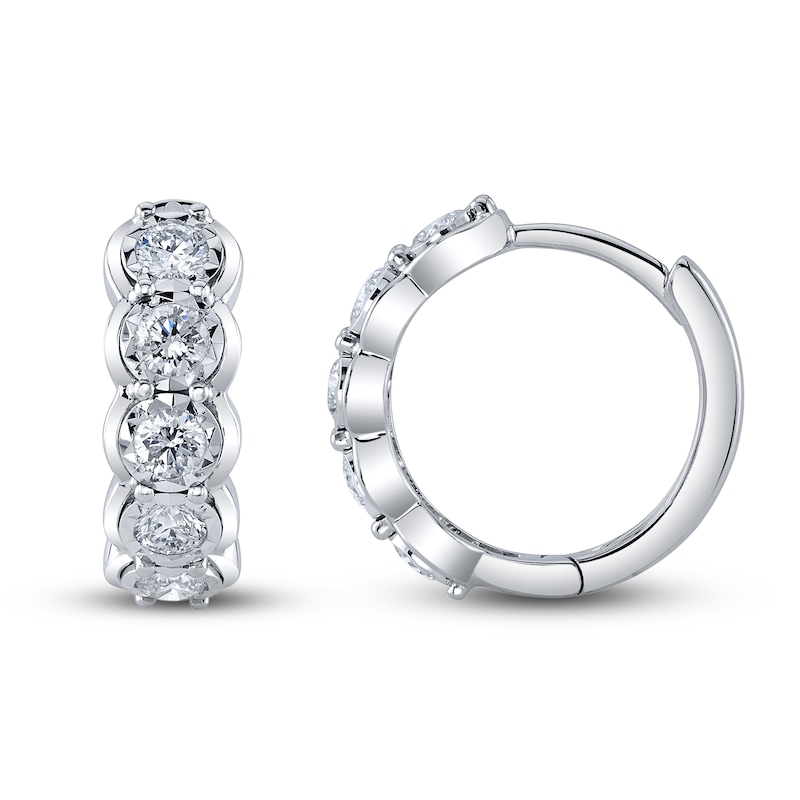 Main Image 2 of Shy Creation Diamond Huggie Earrings 1/2 ct tw Round 14K White Gold SC55022787