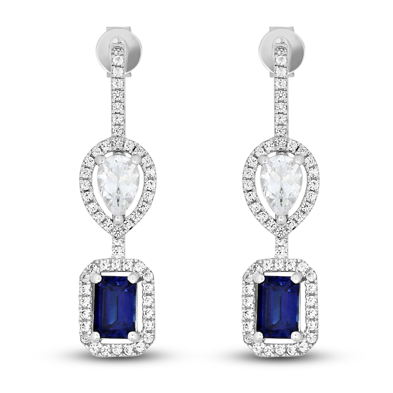 Main Image 1 of Blue & White Lab-Created Sapphire Dangle Earrings 10K White Gold