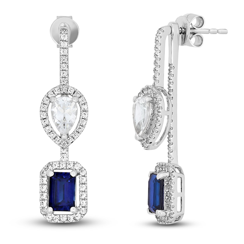 Main Image 3 of Blue & White Lab-Created Sapphire Dangle Earrings 10K White Gold