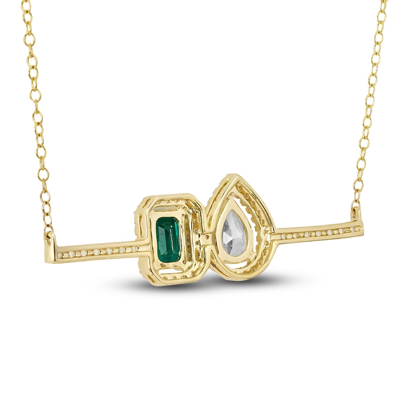 Main Image 2 of Lab-Created Emerald & White Lab-Created Sapphire Necklace 10K Yellow Gold 18"