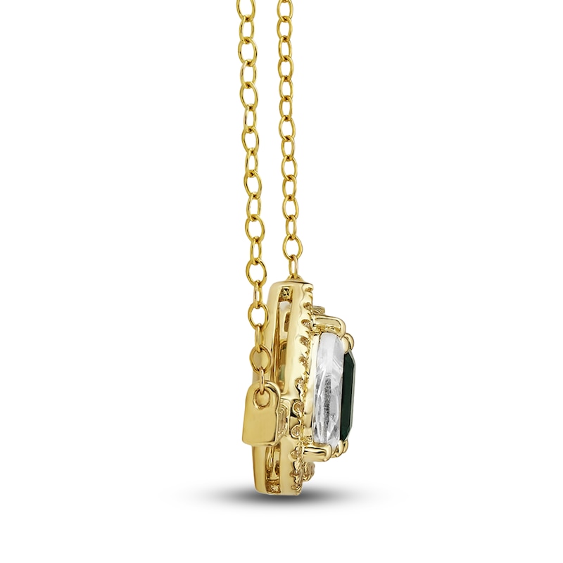 Main Image 4 of Lab-Created Emerald & White Lab-Created Sapphire Necklace 10K Yellow Gold 18"