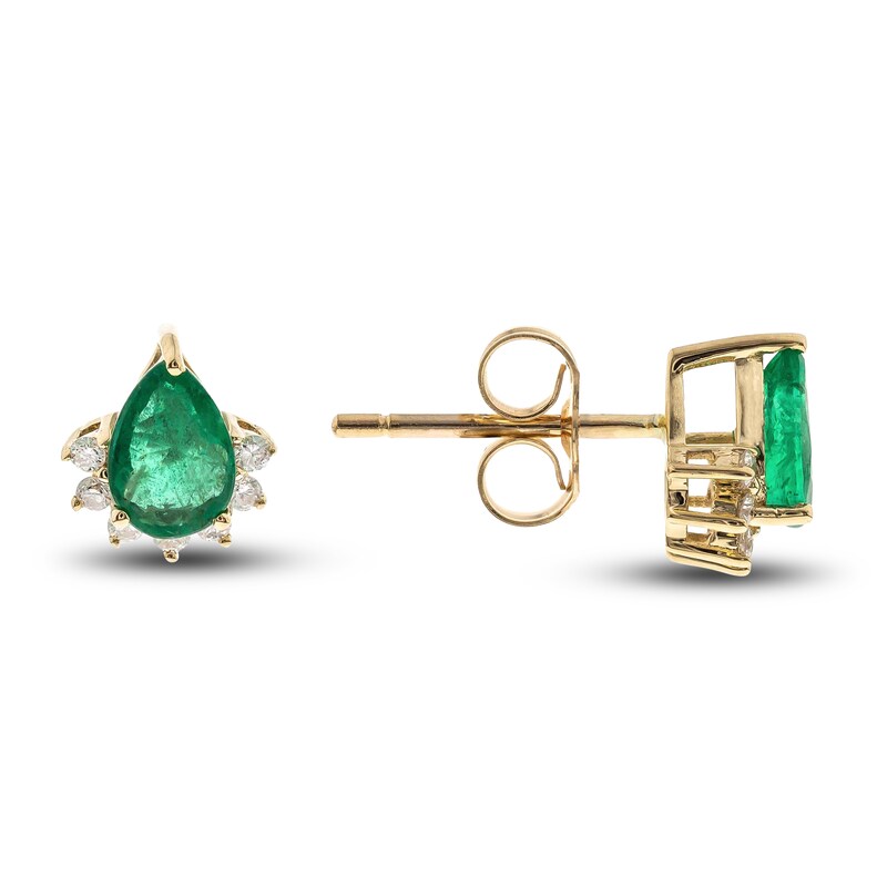 Natural Emerald Earrings 1/8 ct tw Diamonds 14K Yellow Gold